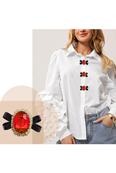 pegu baby collection 1 ADET KURDELALI KIRMIZI OVAL KRİSTAL TAŞLI TREND DÜĞME ...