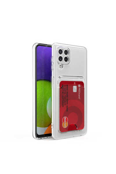 zore Galaxy M22 Case with Card Holder Transparent Ata Setra Clear Silicone Cover - Colorless