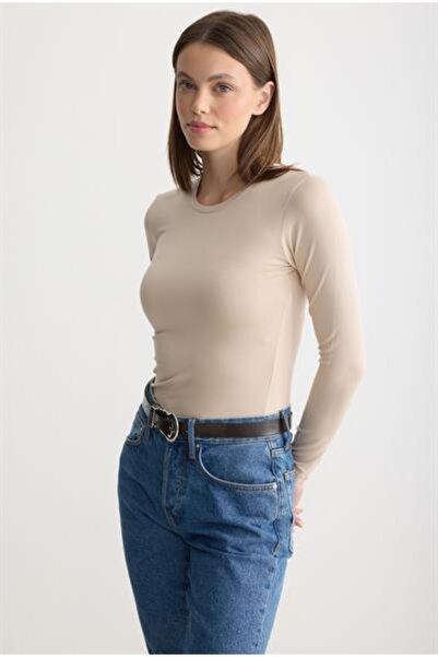 MODA MAÇKA PARK Women's Long-Sleeved Cotton Crew Neck Combed Cotton Undershirt