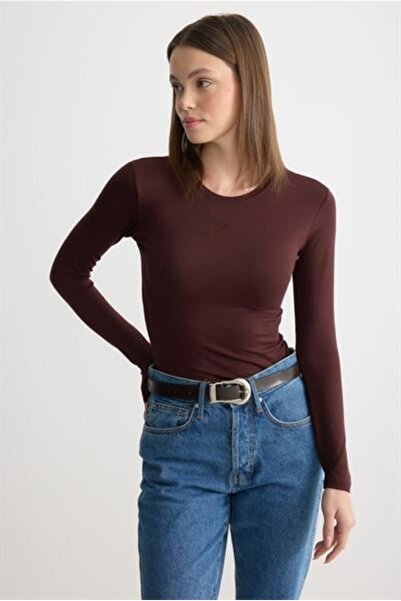 MODA MAÇKA PARK Women's Long-Sleeved Cotton Crew Neck Combed Cotton Undershirt