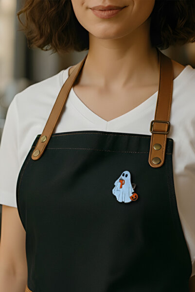 gokmentoy Hayalet Termos Kahve Temalı Barista Rozet El Boyaması Ahşap Broş