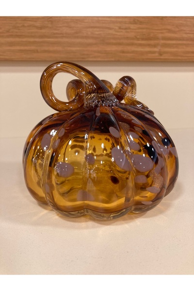 PLUS HOME DEKORATİF ÜFLEME CAM SANATI KABAK DESENLİ BAL RENGİ 13X13 CM