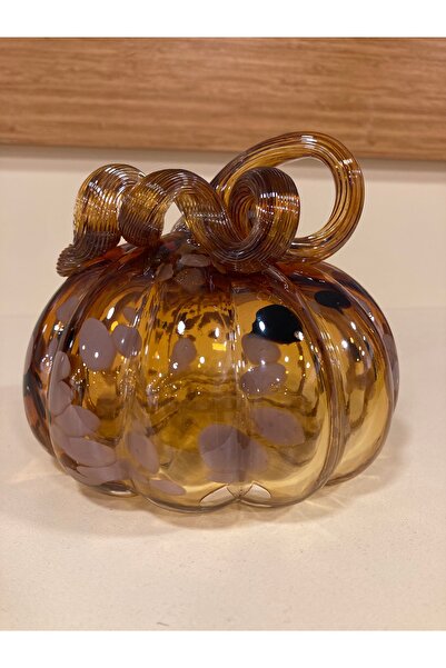 PLUS HOME DEKORATİF ÜFLEME CAM SANATI KABAK DESENLİ BAL RENGİ 13X13 CM