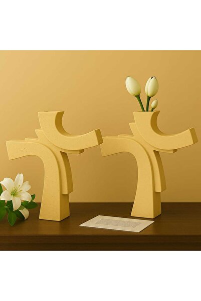 Karra Art Asymmetrical Concrete Vase – Minimal & Artistic Decor 2 Piece