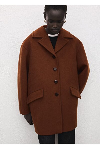 MANGO Woman Yün karışımlı düğmeli palto