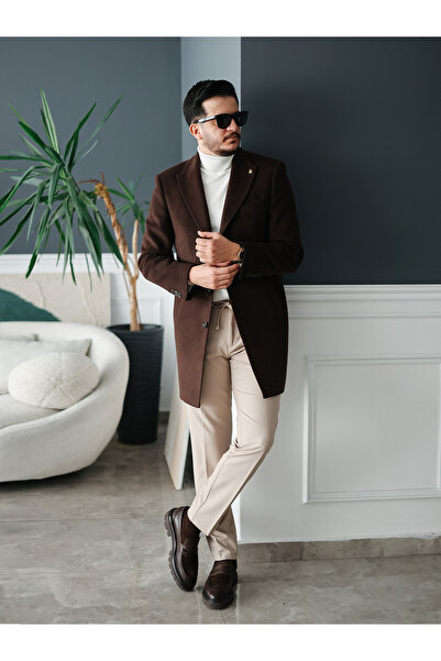 Avni Ceylan Men's Stylish Classic Slim Fit Cashmere Coat