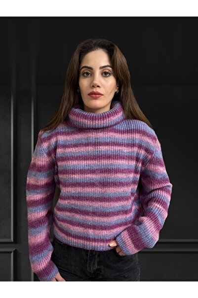 EDAYBUTİK Women's Turtleneck Colorful Soft Knitwear Sweater