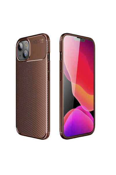zore iPhone 13 Uyumlu Ata Black Silicone Case-Brown