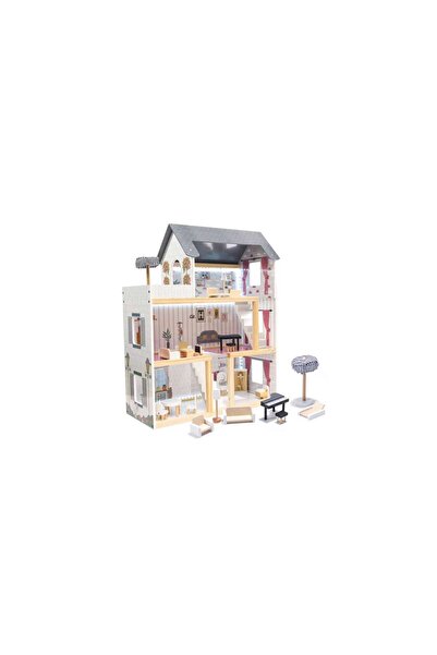 Three top online MDF Wooden Dollhouse with Furniture and LED, 78 cm, Black