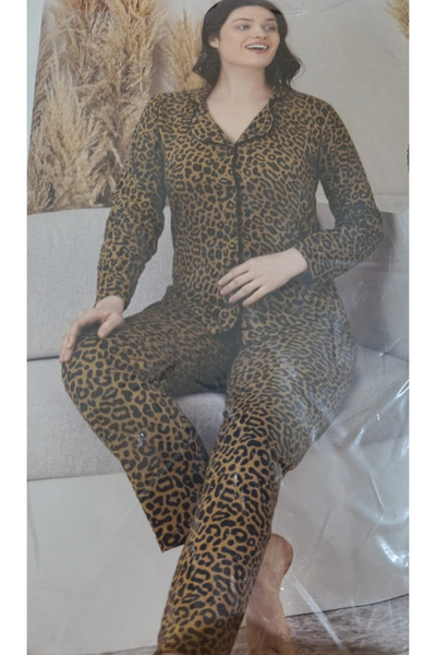 POYRAZ Leoparlı uzun pijama takımı
