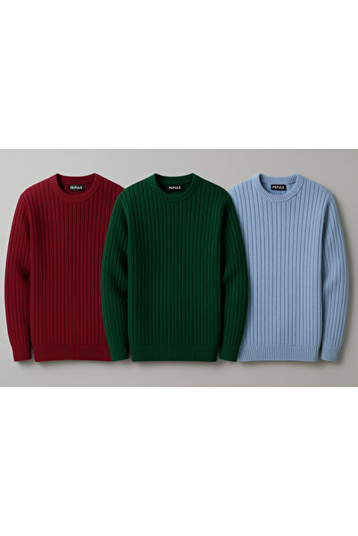 pepule 3-Pack Economical Pack Crew Neck Knitwear Sweater