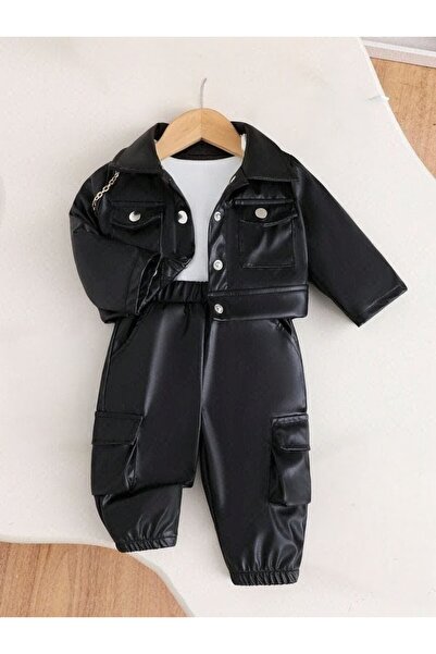 shop Combinație de piele artificială pentru fete, set de 2 piese: jachetă și ...