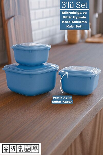 Funny Life Set of 3 Microwave and Freezer Compatible Square Storage Containers - 600ml, 1100ml, 1800ml - Bpa Free