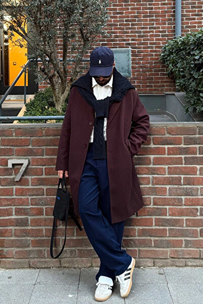 Livio Ferri Men's Regular Fit Buttoned Pocketed Winter Lined Classic Long Stamp Coat