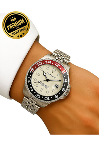 arpat time saat aksesuar Premium, White Dial with Subdials, Rotating Bezel, Steel Men's Watch