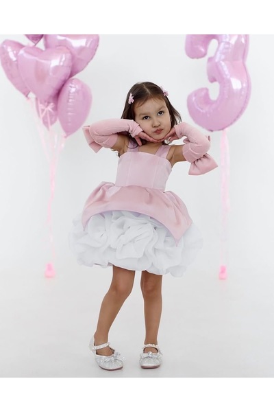 FİLİZ ŞANAL Girl's Pink Bow Detailed Puffy Princess Evening Dress |   Special Occasion and Party Dress