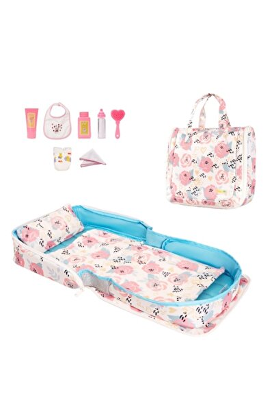 HappyVk Doll bed with set of 7 accessories, blanket and doll pillow - Pink Roses