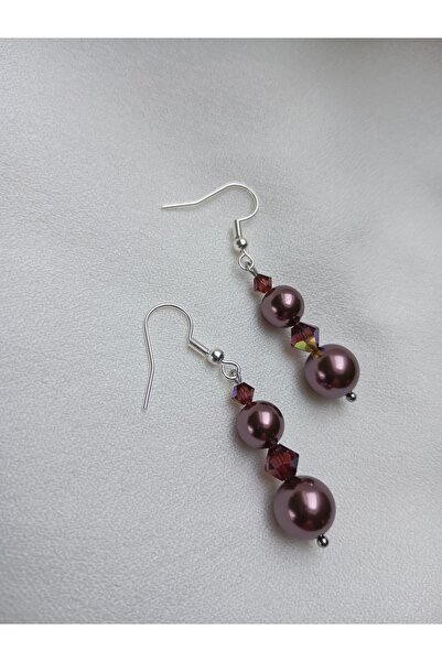 OEM Silver plated earrings 4 cm long with 10mm Burgundy Swarovski Pearls