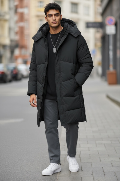 dehaine Men's long jacket, side zippers, M25