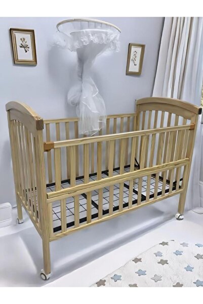 Baby shine Wooden crib, wood color, 130 x 70 cm - opens on the mother's side