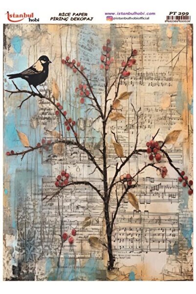 İstanbul Hobi Pirinç Dekopaj Kağıdı 30x42cm PT-299 Ağaç Kuş Nota