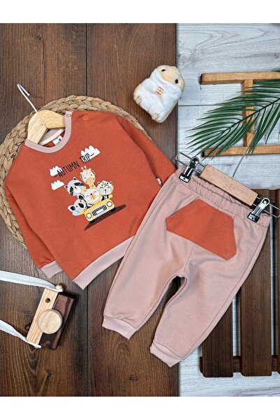 Kids Kingdom طقم أطفال للأولاد مكون من قطعتين مع جيب كنغر وسحاب على الكتف مصن...