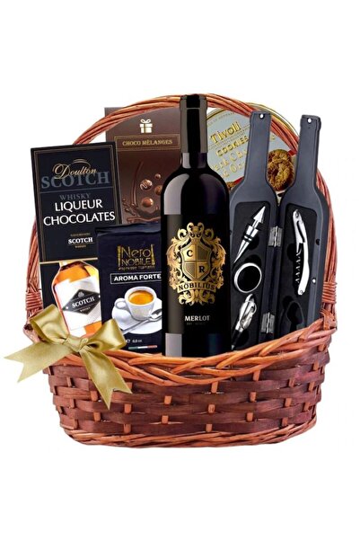 CADOURI RAFINATE Cos Cadou Festiv cu Vin Nobilius, Cafea Italiana, Dulciuri s...