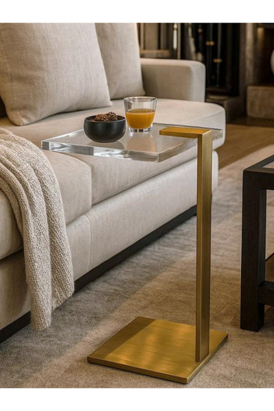 BEC60 C-Shape transparent side table with a gold base