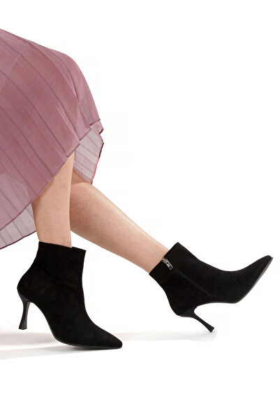 PİMORA Boots Pointed Toe 9 cm Thin Heel Zippered Classic Women's Boots New Season