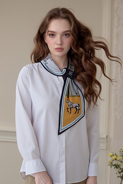 Walkenzo Modern Horse Figured Silky Stylish Tie Form Women's Scarf