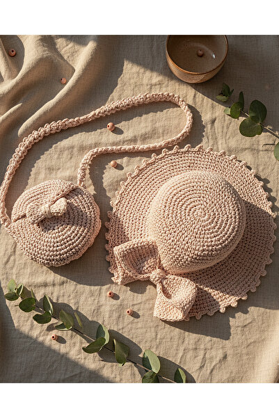 B&ES Acc. Bohem El Örgüsü Kız Çocuk Şapka-Çanta Seti (Kağıt ip)