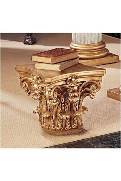 Yaratıcı sanatlar atölyesi Taş Döküm El Yapımı İşlemeli Roma Sütunu Sehpa 40 CM