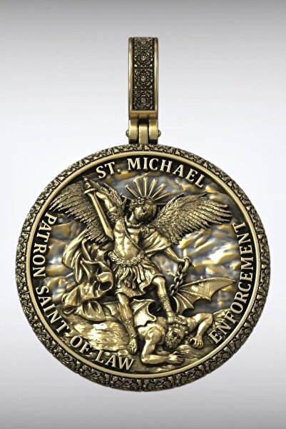 HAS SANATIM Başmelek Mikail Koruyucu Madalyon | Savaşçı Melek Figürlü Görev Duası Kolyesi Kaplamalı Alloy Kolye