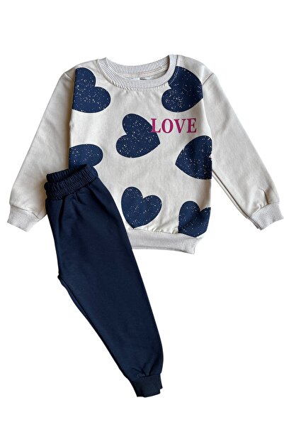 YUMİYUMM 4-10 Years Old Girl Two-Thread Sh Fleece-Lined Heart Patterned Double Set