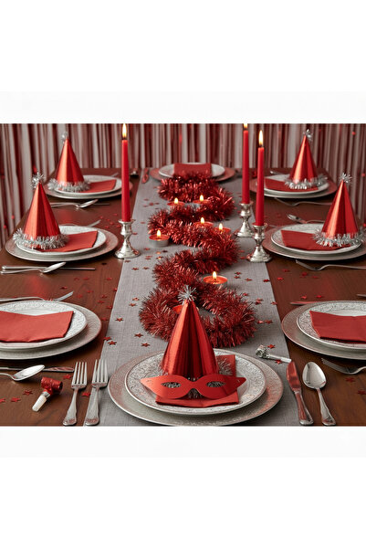 Acar Süs Yılbaşı Parti Seti Kırmızı 4 Kişilik
