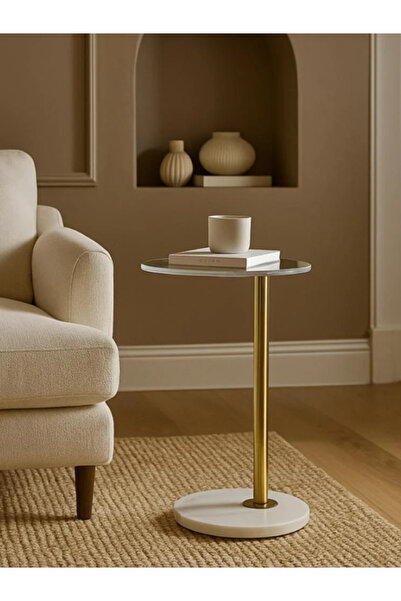 BEC60 Modern luxury side table - glass top and white marble base