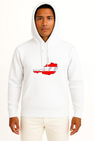 Bahriyeli Collection Hooded Austria Map Chest Printed Unisex Sweatshirt