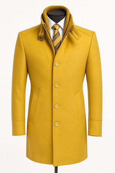 Plus Scorpion Men's Slim Fit Cashmere Coat – Detachable Ribbed Zipper Collar, S–Xxl