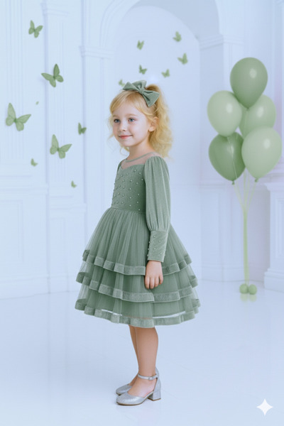 TREEMASS Girl's Velvet and Tulle Dress with Exquisite Design, Ideal for Special Occasions.