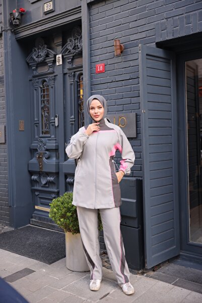 Ryzi Moda Women's Hijab Tracksuit Set Zippered Double Set