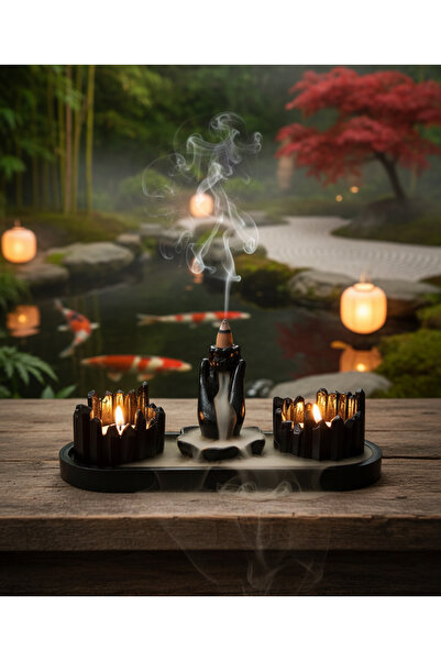 ZENNORA HOME Lale Tutan El Figürlü Geri Akış Tütsüsü 2 Adet Mumluk Set, Tütsü...