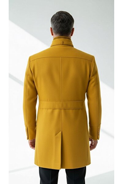 Plus Scorpion Men's Slim Fit Cashmere Coat – Detachable Ribbed Zipper Collar, S–Xxl