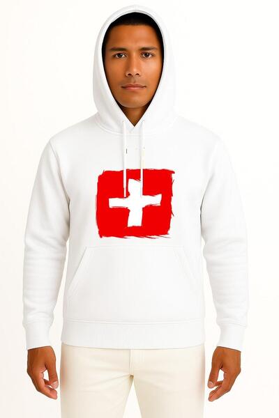 Bahriyeli Collection Hooded Swiss Flag Chest B Printed Unisex Sweatshirt