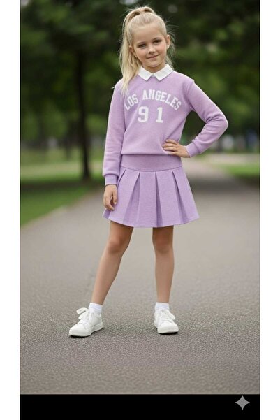 EFSACE Los Angeles Printed Children's Gray Skirt Suit 4.14 Years Old