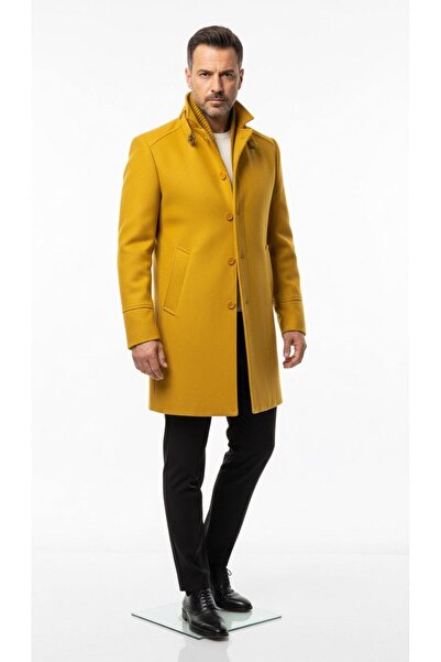 Plus Scorpion Men's Slim Fit Cashmere Coat – Detachable Ribbed Zipper Collar, S–Xxl
