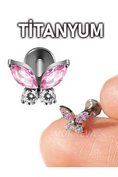 MORNEVA Titanyum Kristal Taşlı Kelebek Tragus Helix Conch Kıkırdak Kulak Pier...