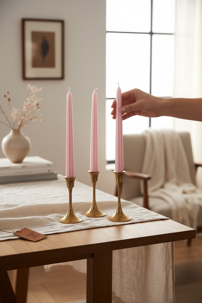 a&p 3 Lü Samdan mum Pembe Renk Kaplama Gövde 1. Kalite Mum