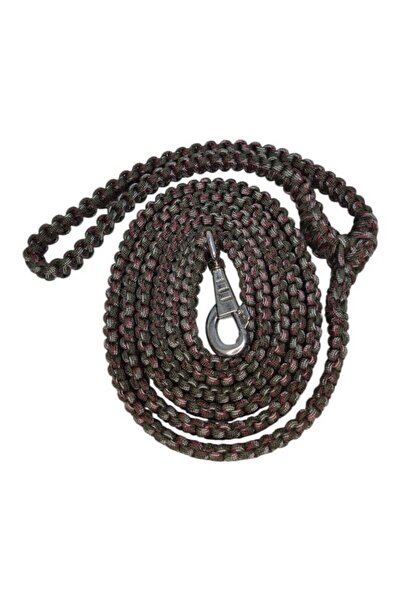 moonparacord Dog Walking Leash, Military Green with Red and White Stripes, 200 cm