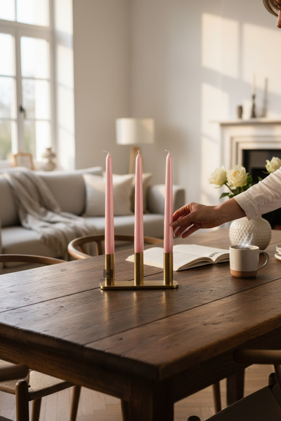 a&p 3 Lü Samdan mum Pembe Renk Kaplama Gövde 1. Kalite Mum