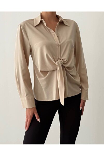 dilber fashion Buttoned Tie-Up Cotton Shirt